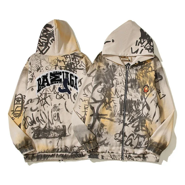 Balenciaga Graffiti print zip-up hooded jacket